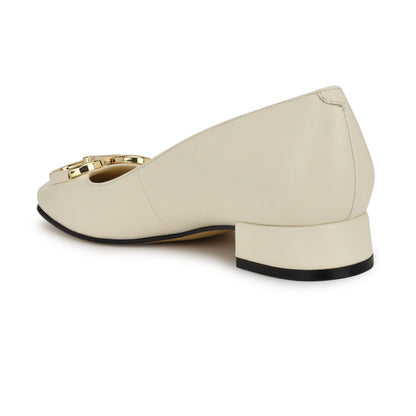 Women's 9M - Nine West Works Slip On Square Toe - Dress Pumps, Cream