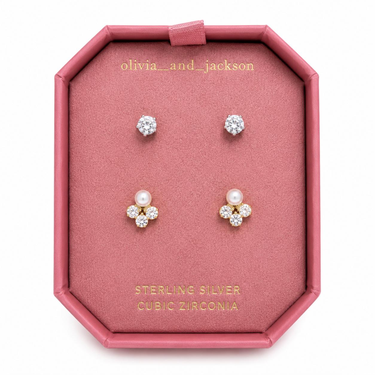 Sterling Silver Cubic Zirconia Earring Set