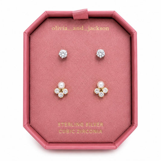 Sterling Silver Cubic Zirconia Earring Set