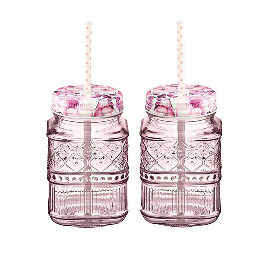 Crystal Claro Mason Jar Glasses Pink - Godinger Silver 16 oz 2 pk