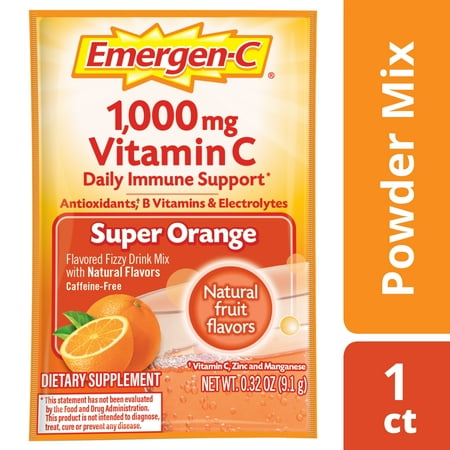 Emergen-C (1 Count, Super Orange Flavor) Dietary Supplement Fizzy Drink Mix With 1000mg Vitamin C, 0.32 Ounce Packets, Caffeine Free *Exp 04/27*