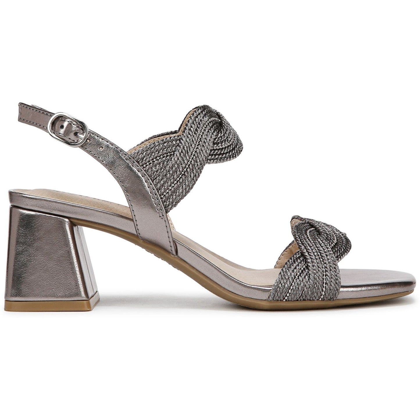 Women's 8.5 M LifeStride Charnelle Block Heel Sandals Silver *Damaged Box Missing Lid*