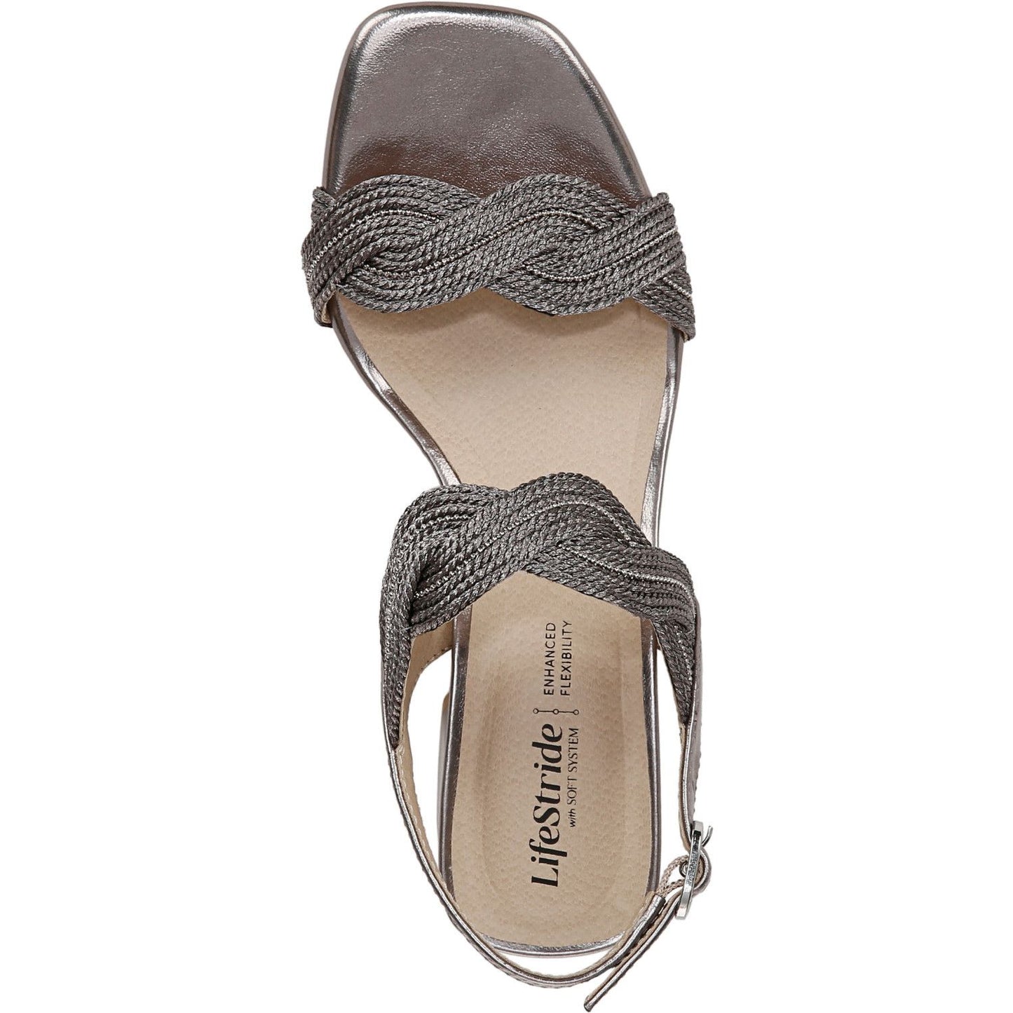 Women's 8.5 M LifeStride Charnelle Block Heel Sandals Silver *Damaged Box Missing Lid*
