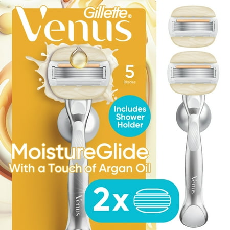 Venus MoistureGlide Women's Razor, Reusable Handle, 2 Razor Blade Refills and Shower Holder