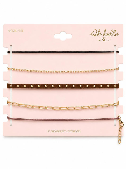 Oh Hello 5-Piece Mixed Material Choker Set