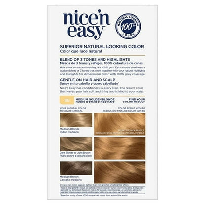Clairol Nice'n Easy Permanent Hair Color Cream, 8G Medium Golden Blonde, Hair Dye *Damaged Box*