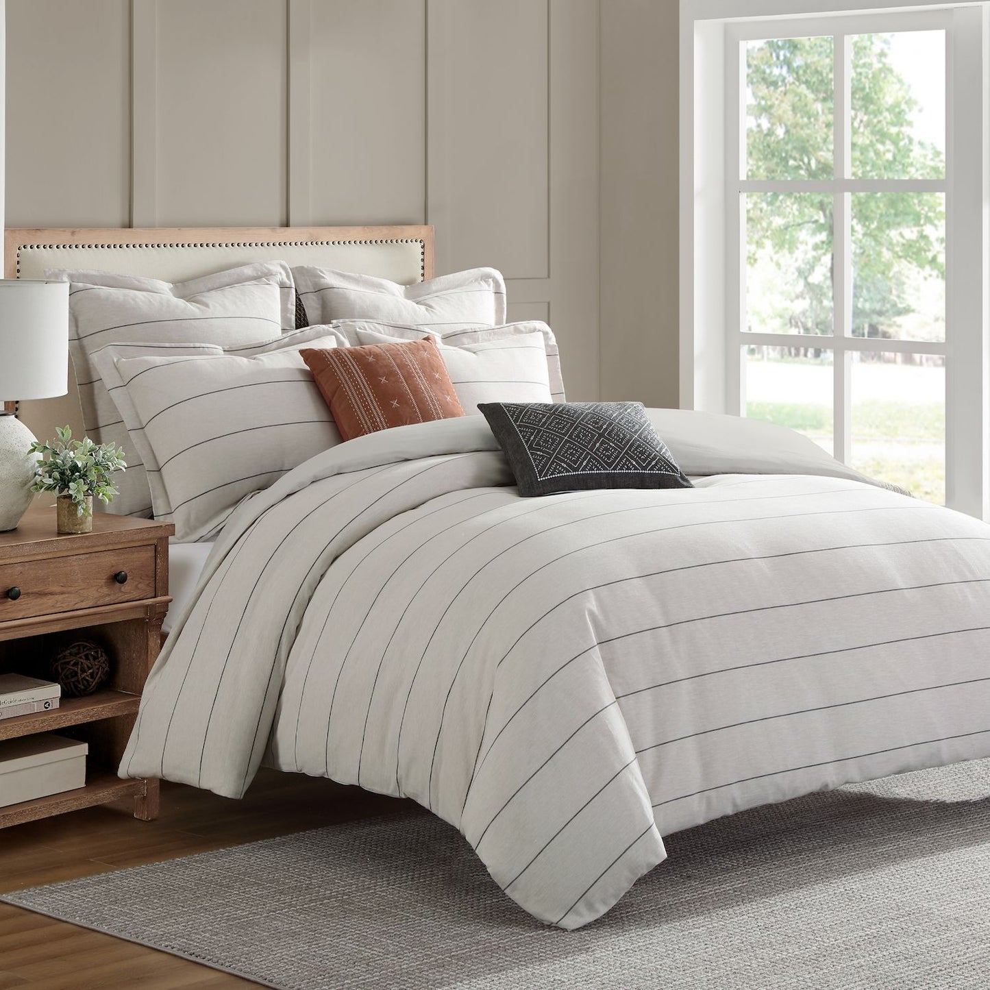 Levtex Home Leo Stripe Black Duvet Cover Set with Euro Shams Full/Queen