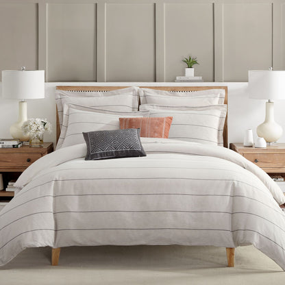Levtex Home Leo Stripe Black Duvet Cover Set with Euro Shams Full/Queen