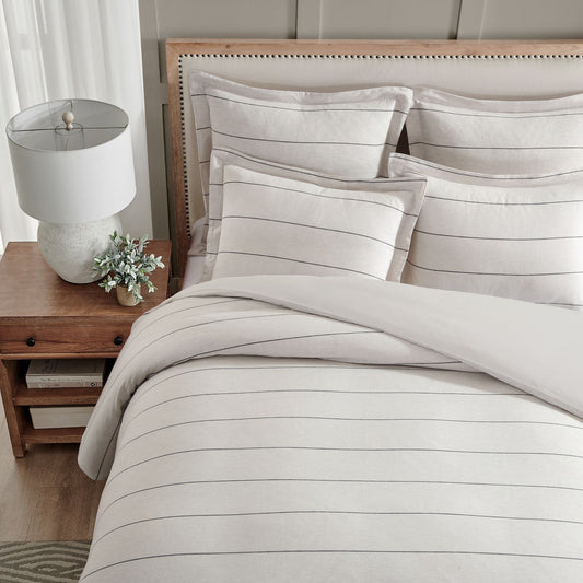 Levtex Home Leo Stripe Black Duvet Cover Set with Euro Shams Full/Queen