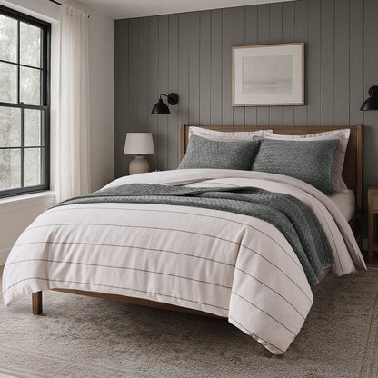 Levtex Home Leo Stripe Black Duvet Cover Set with Euro Shams Full/Queen