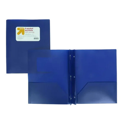 2 Pocket Plastic Folder with Prongs Blue - up & up