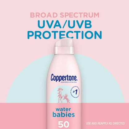 Coppertone WaterBabies Sunscreen Spray, SPF 50 Baby Sunscreen, 6 Oz, Pack of 2 *Exp 10/27*