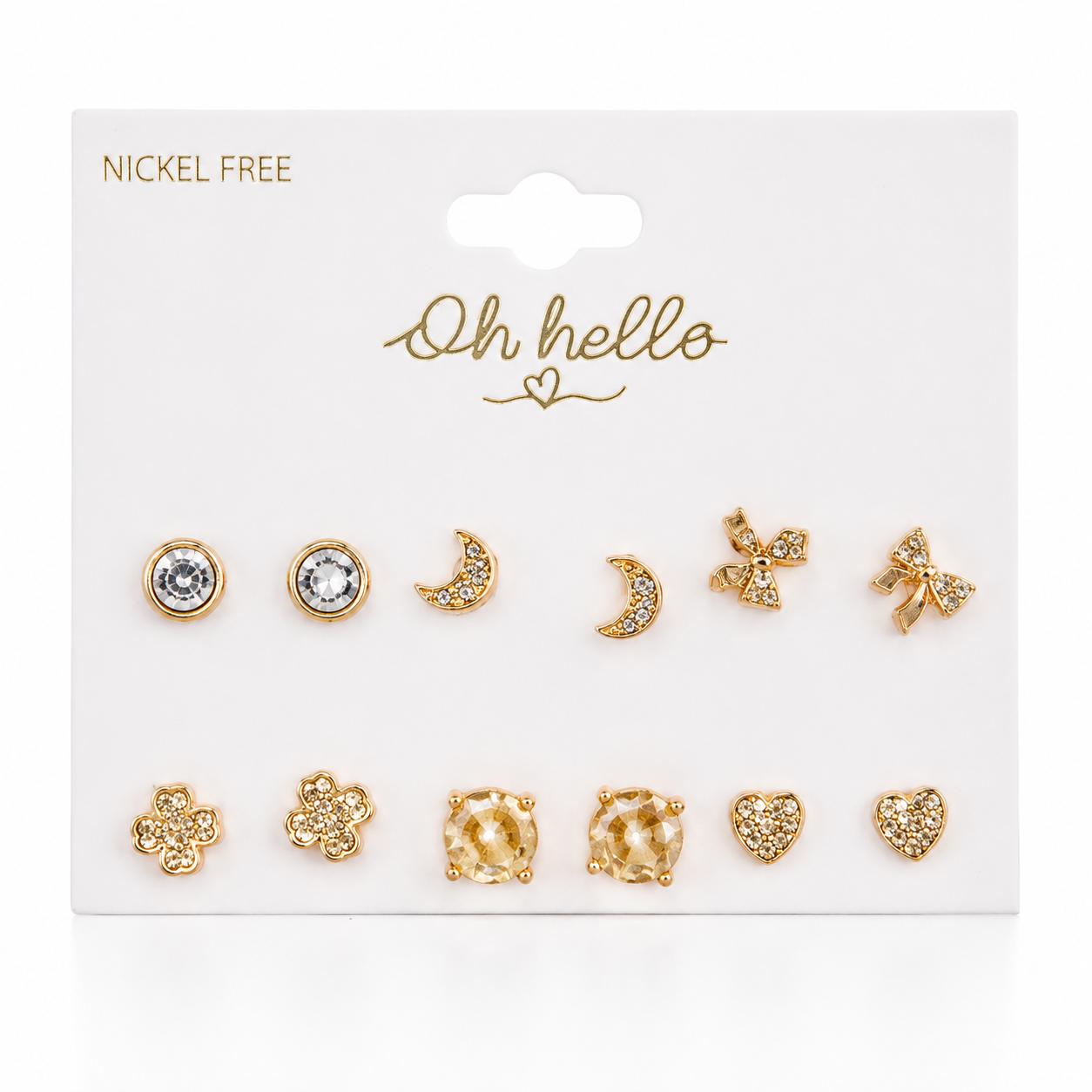 Gold-Tone 6-Pair Stud Earrings Set