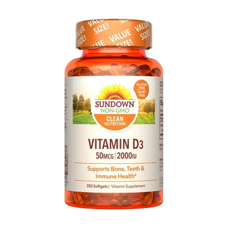 Sundown Vitamin D3 2000 IU Softgels, Supports Bone, Teeth, Immune Health - 350 ct *Exp 02/2026*