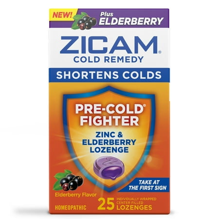 Zicam Cold Remedy Zinc Lozenges, Elderberry Flavor, Homeopathic, Soothes Sore Throat and Coughs, Cold Shortening Medicine, Shortens Cold Duration, 25 Count *Exp 2026/10* *Damaged Packaging*