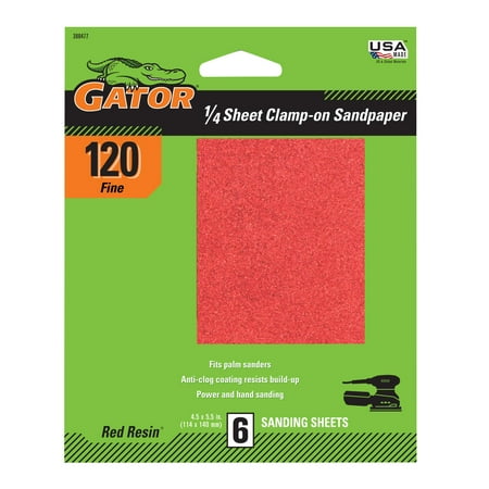 Gator 1/4 Inch 120 Grit Red Resin Sandpaper, 6 Pack