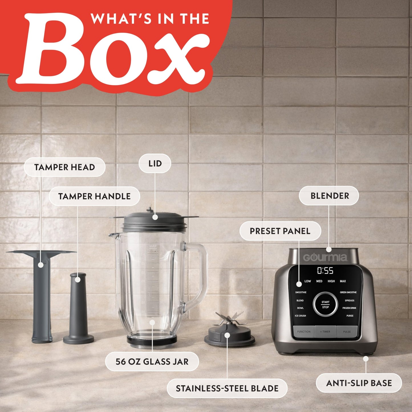 Gourmia 1250W 4-Speed Blender Gray