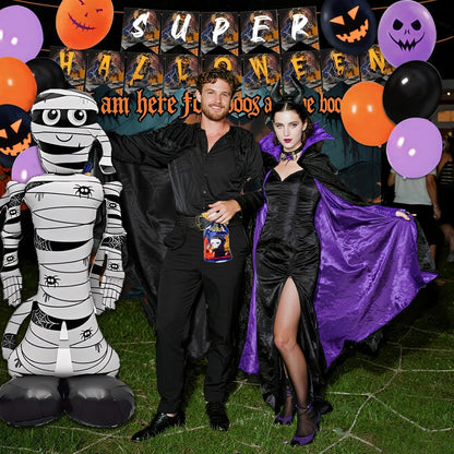 117 Pcs Halloween Decorations 5 Ft Jumbo Foil Balloon Happy Banner 60 Pcs Balloons Treat or Trick Goodie Bags Spider Bat Banner Foil Curtains Adult Party Supplies