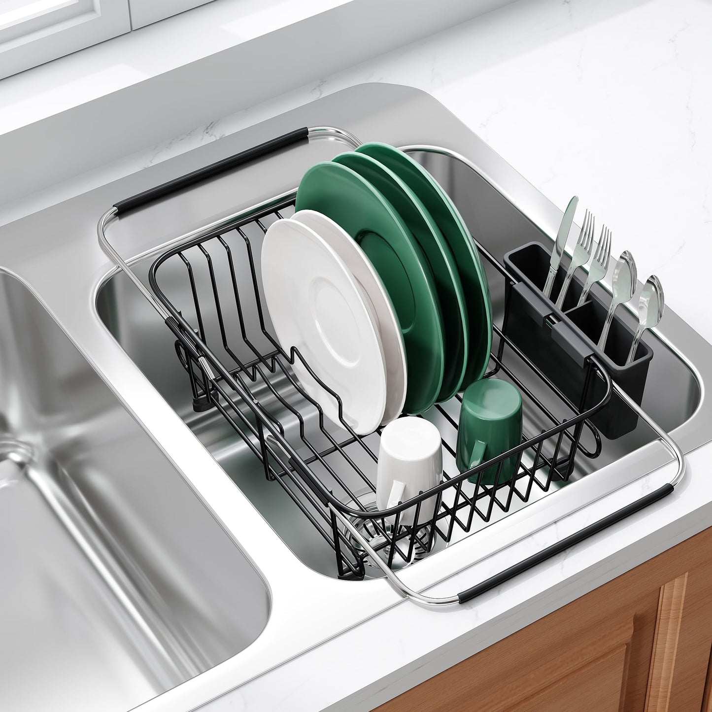 JASIWAY In-Sink Dish Drying Rack with Cup & Utensil Holder
