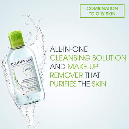 Pack of 2 Bioderma - Sebium H2O - Micellar Water - Facial Cleanser and Makeup Remover - Face Cleanser for Combination to Oily Skin