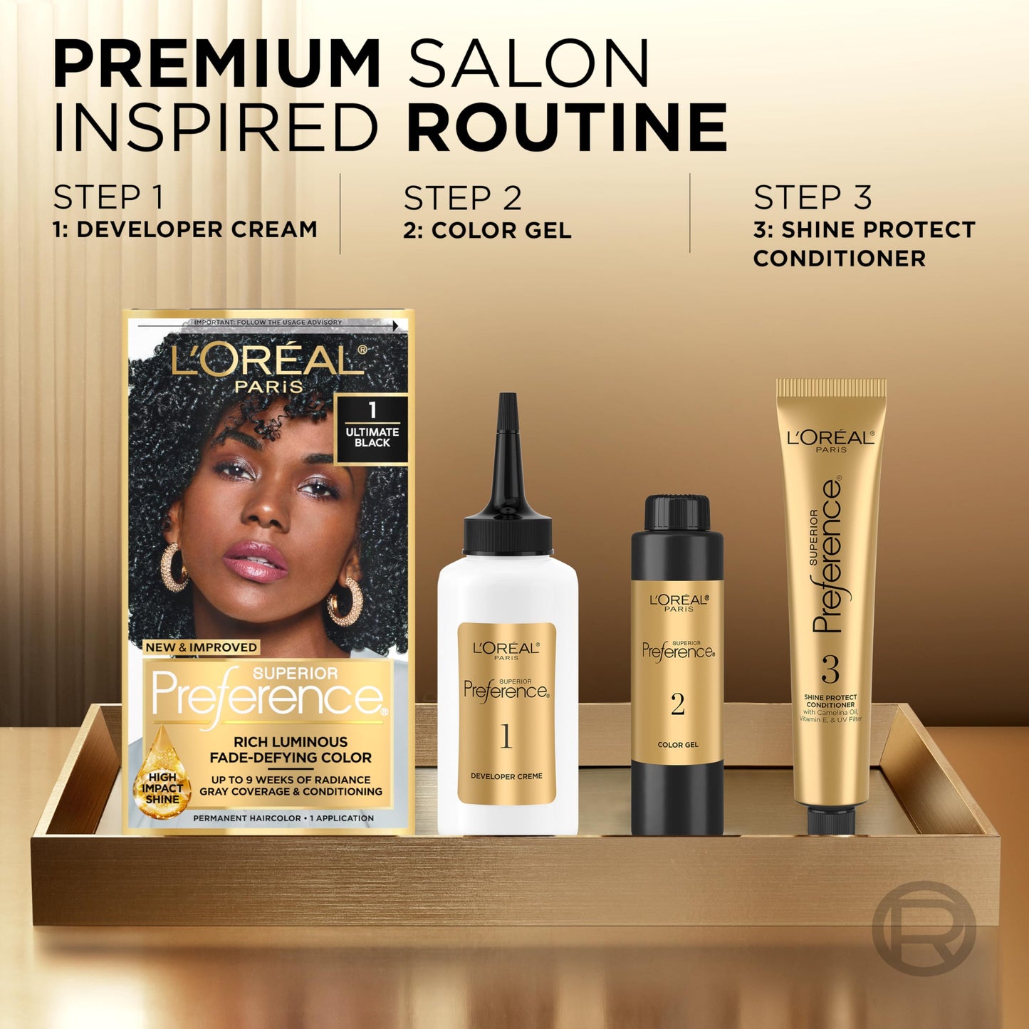 L'Oreal Paris Superior Preference Fade-Defying Shine Permanent Hair Color, 1 Ultimate Black