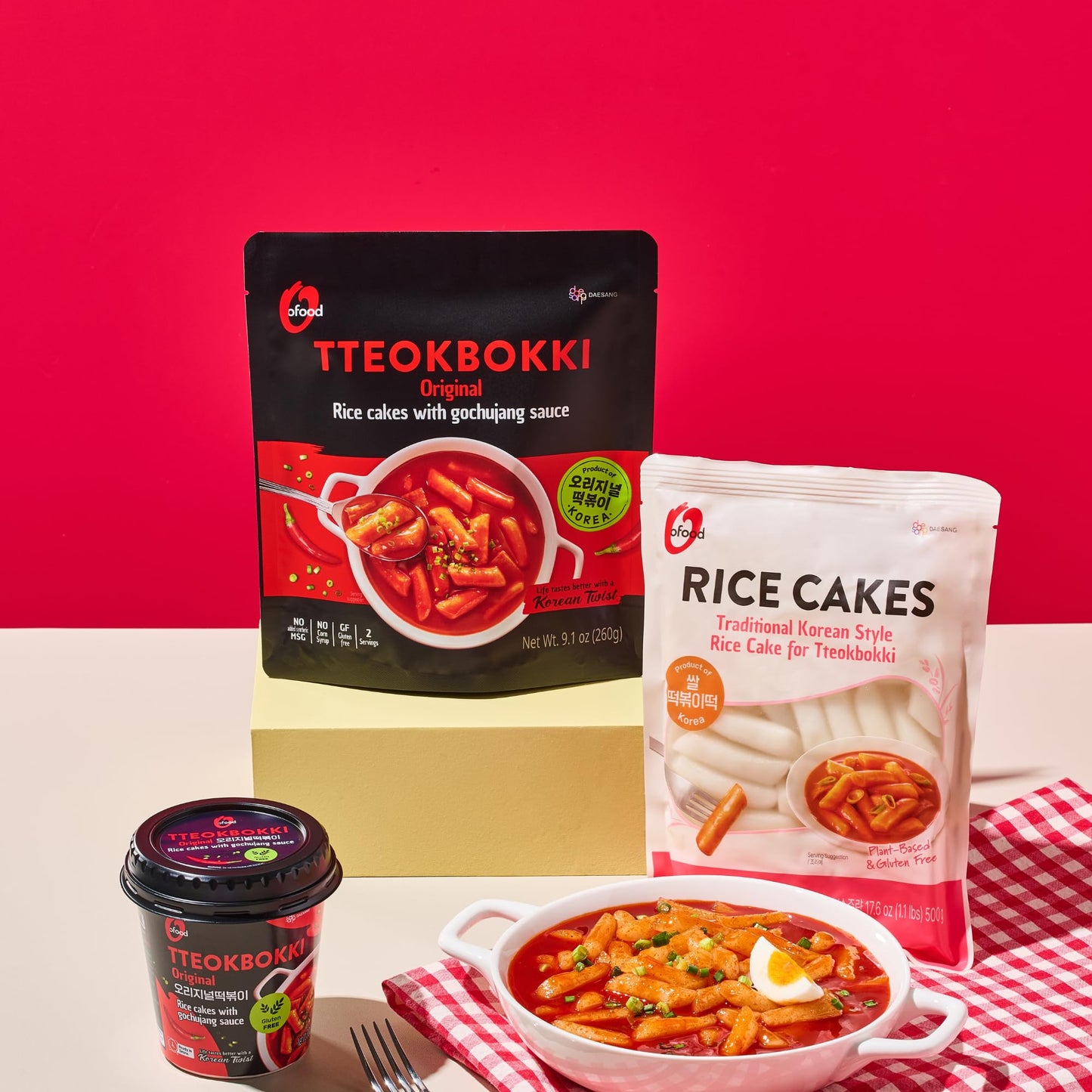 O'Food Tteokbokki Korean Rice Cakes with Sauce (Pack of 1, Plain Rice Cakes) (EXP: 04/26)