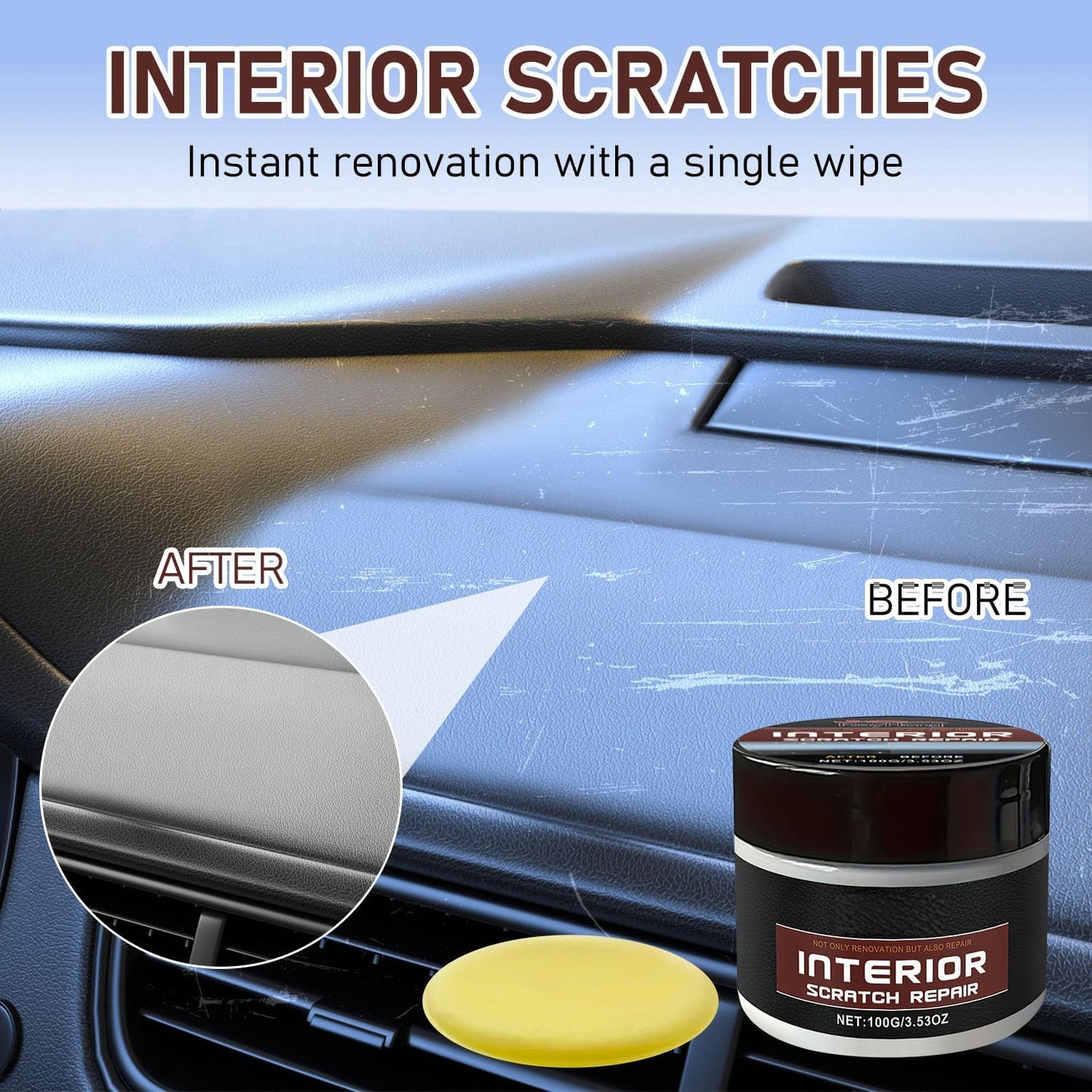 2 Pack Dashboard Restorer- Car Interior, Portable Scratch Repair Wax, Dashboard Scratch Repair Kit