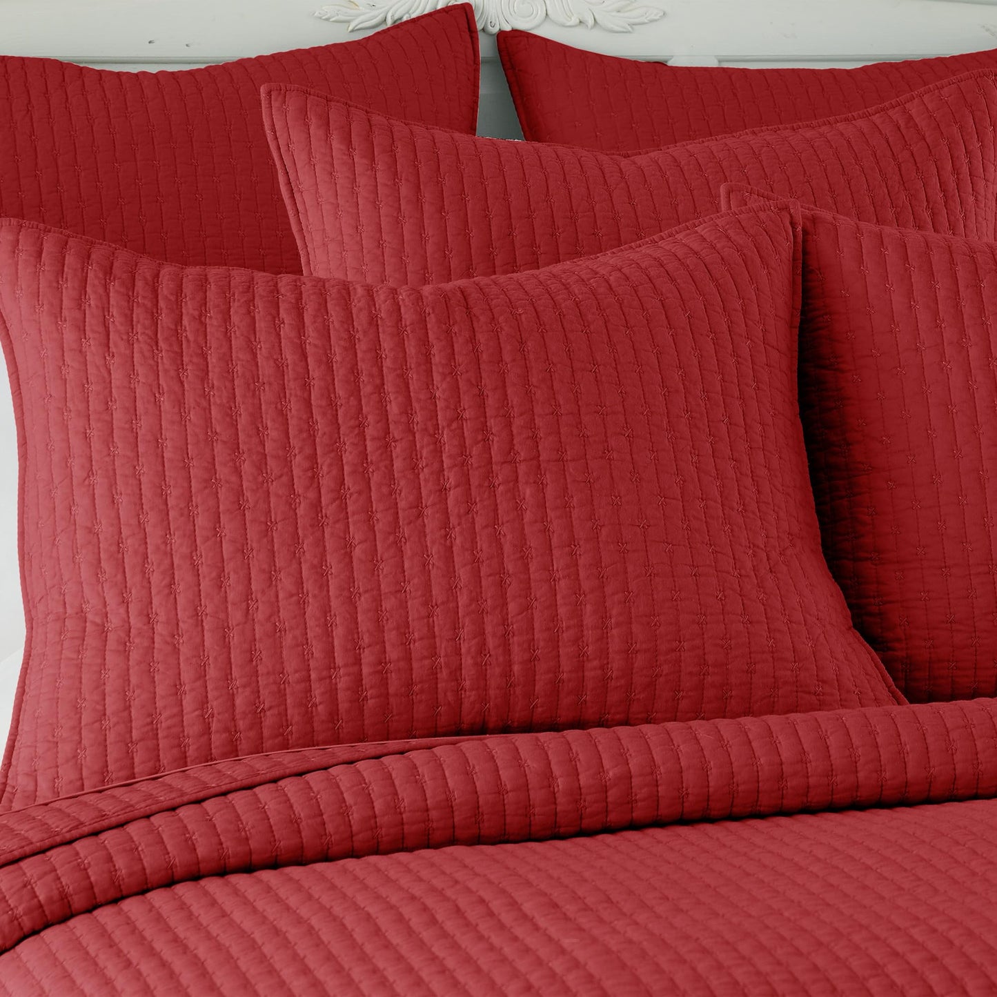 Levtex Home Cross Stitch Bedspread Set - King Bedspread, 2 Shams - Red - Cotton