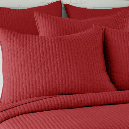 Levtex Home Cross Stitch Bedspread Set - King Bedspread, 2 Shams - Red - Cotton