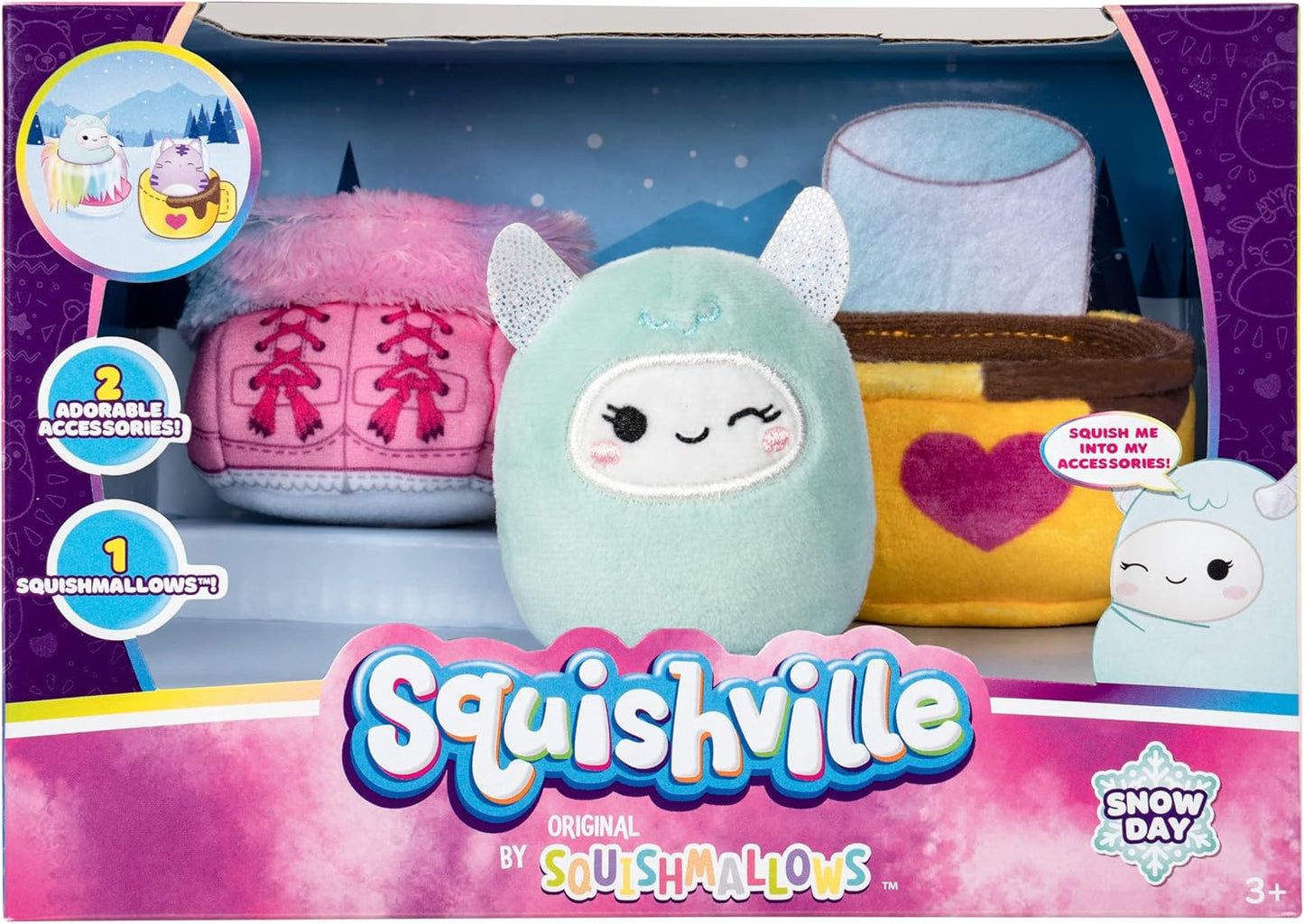 Squishville SQM0317 Snow Day Accessory Set Set-2-Inch Boots and Cocoa Plush Toys for Kids
