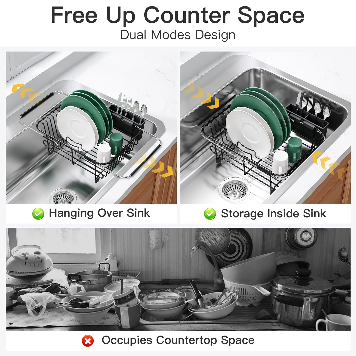 JASIWAY In-Sink Dish Drying Rack with Cup & Utensil Holder