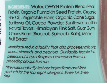OWYN Dark Chocolate Plant-Based Protein Shake 12 oz (BB Mar 18 2027)