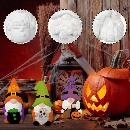 3 Pack Gnome Figurines, Halloween DIY Ceramic to Paint Craft Kit