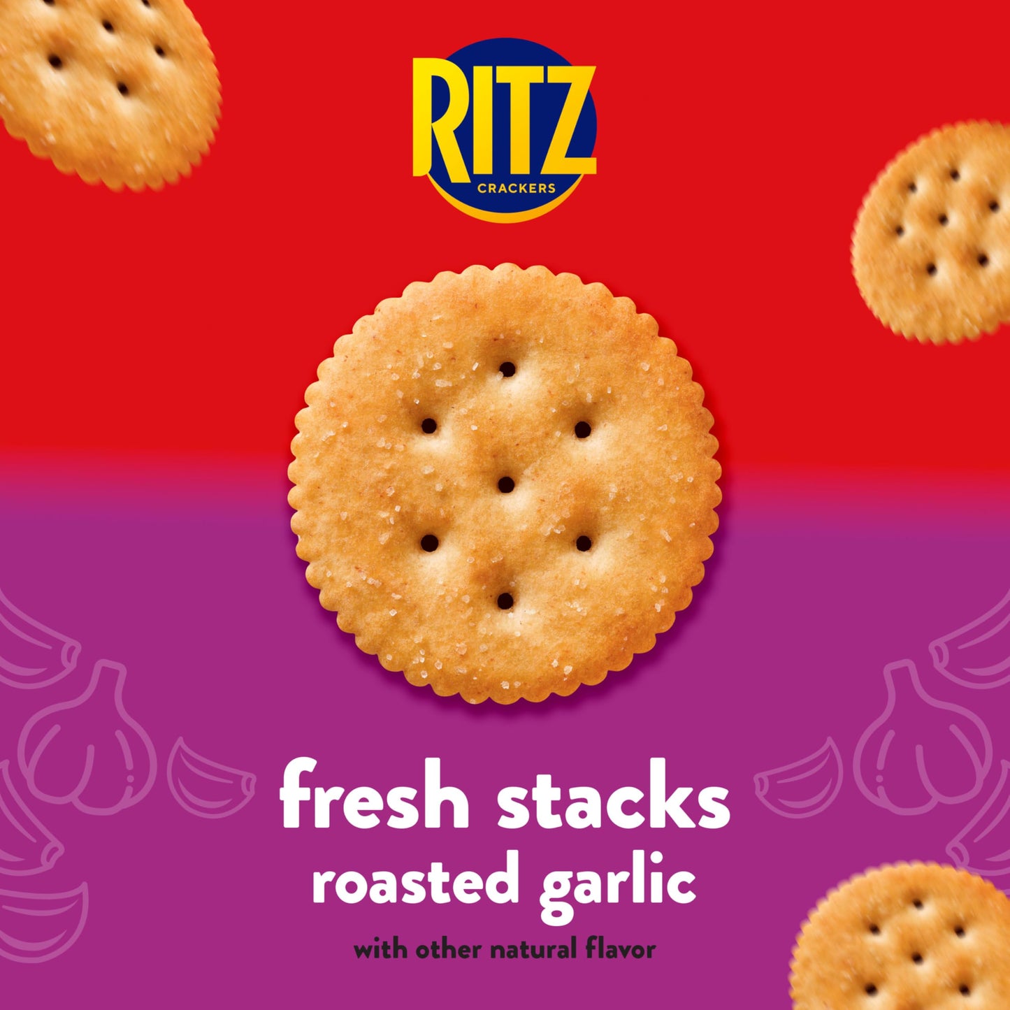 RITZ Fresh Stacks Roasted Garlic Crackers, Travel Snacks, 11.8 oz (8 Multi Snack Packs)