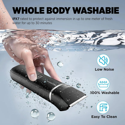 Groin Hair Trimmer - Nose Trimmer: IPX 7 Waterproof Electric Ball Trimmer for Men - 2 in 1 Body Groomer with Replaceable Ceramic Blade Heads - Keep You Trim Neat Clean