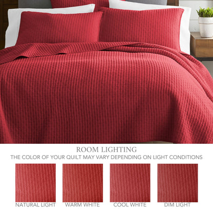 Levtex Home Cross Stitch Bedspread Set - King Bedspread, 2 Shams - Red - Cotton