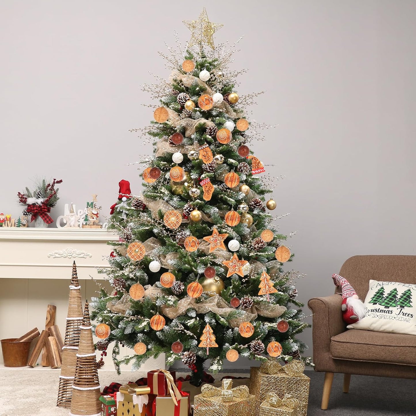 RoseCraft Baking Christmas Ornaments Set, 32PCS Artificial Shatterproof Christmas Tree Hanging Ball Gingerbread Decorations, for Indoor Home Holiday Party Xmas Vase Bowls Filler Centerpiece Decor **Damaged Box**