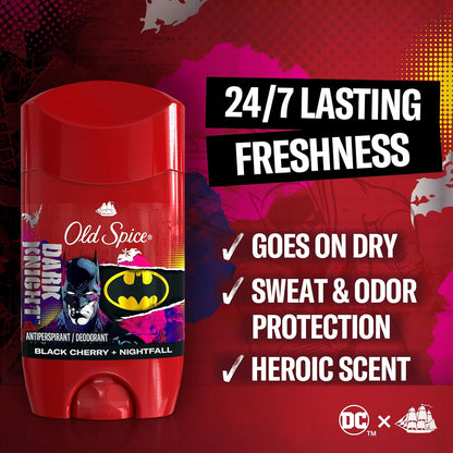 Old Spice Antiperspirant & Deodorant for Men - Smell Like a Hero - Batman, Black Cherry + Nightfall Scent - 2.6 oz *Exp 09/2026*