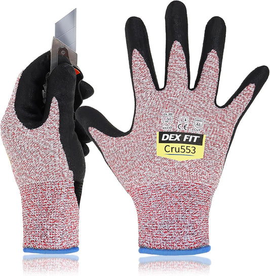 DEX FIT Professional Grade Level 5 Cut Resistant Gloves Cru553, Updated 2025 Coating, 3D Comfort Fit, Water-Based XS/6