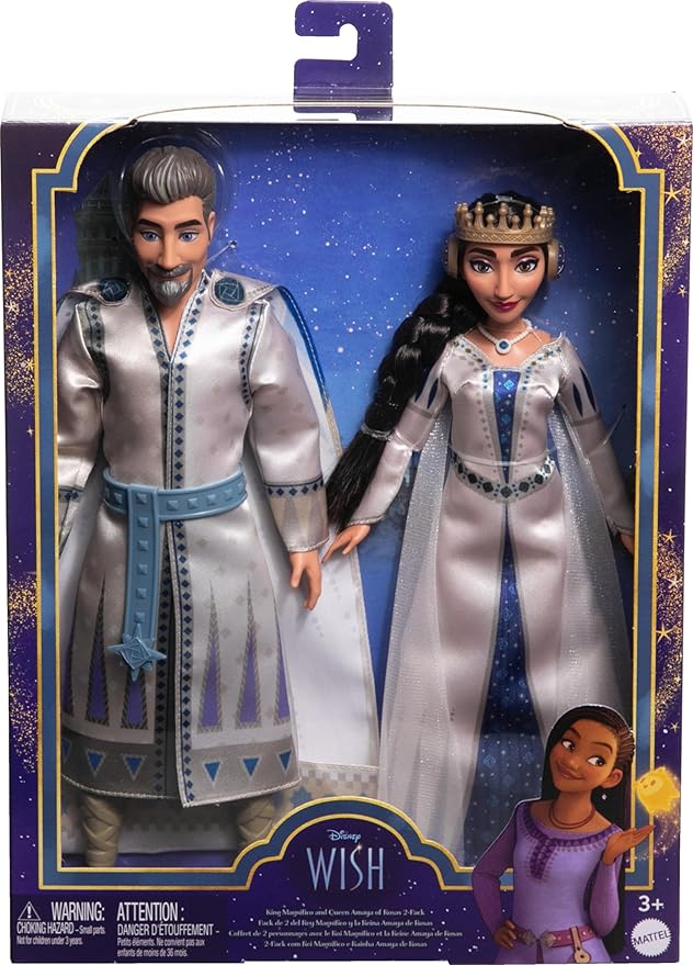 Disney Wish 2-Doll Set King Magnifico & Queen Amaya Posable Fashion Dolls **SLIGHTLY DAMAGED BOX**