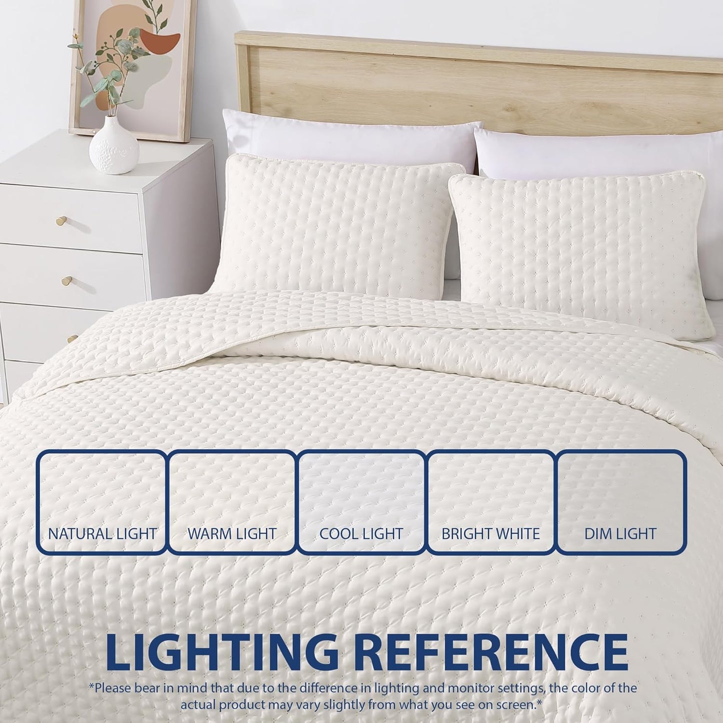 Ultrasonic Bubble Full/Queen 3PC Ultrasonic Microfiber Quatrefoil Quilt Set - Coconut Milk *Damaged Package*