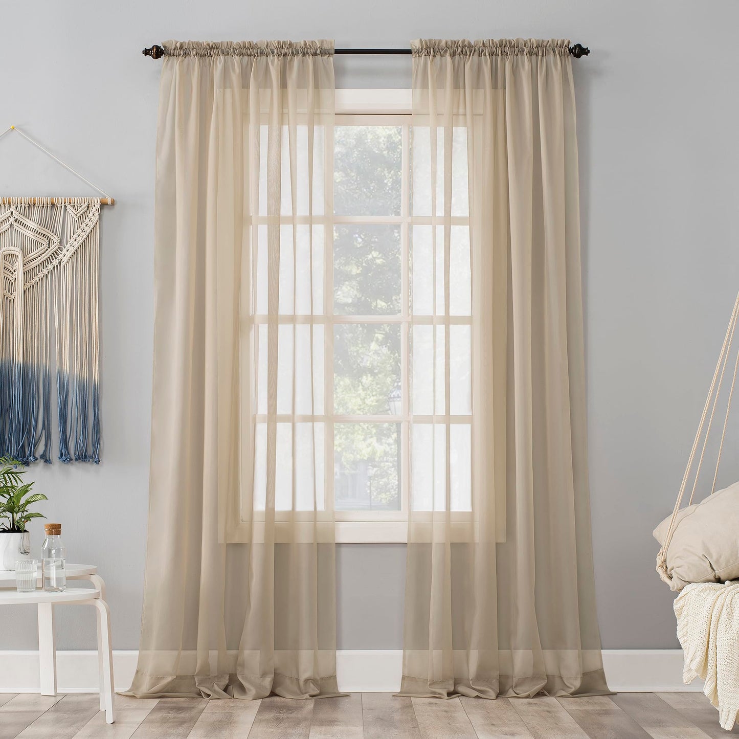 Rod Pocket Curtain Panel Beige, 59" x 95"