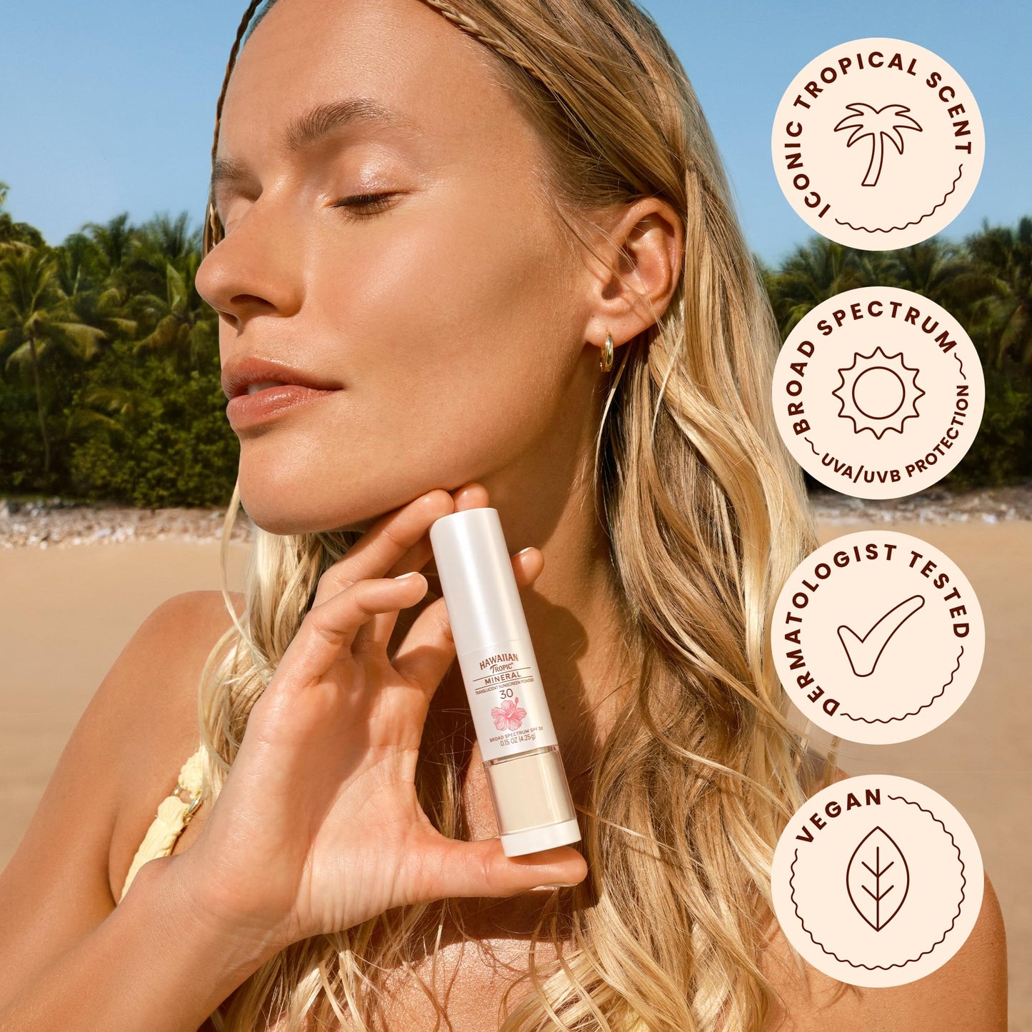 Hawaiian Tropic Mineral Powder Sunscreen Brush SPF 30, 0.15 oz