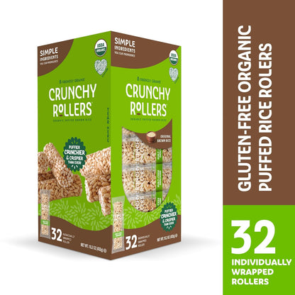 Original Brown Rice Crunchy Rollers - Organic Rice Healthy Snack Crispy Puffed Rolls for Adults and Kids - Friendly Grains (32 Count) **Exp 08/09/26** *Damaged Box*