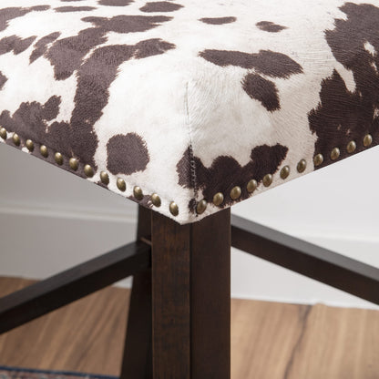 Cow Print Bar Stool with Frame in Dark Espresso Wood