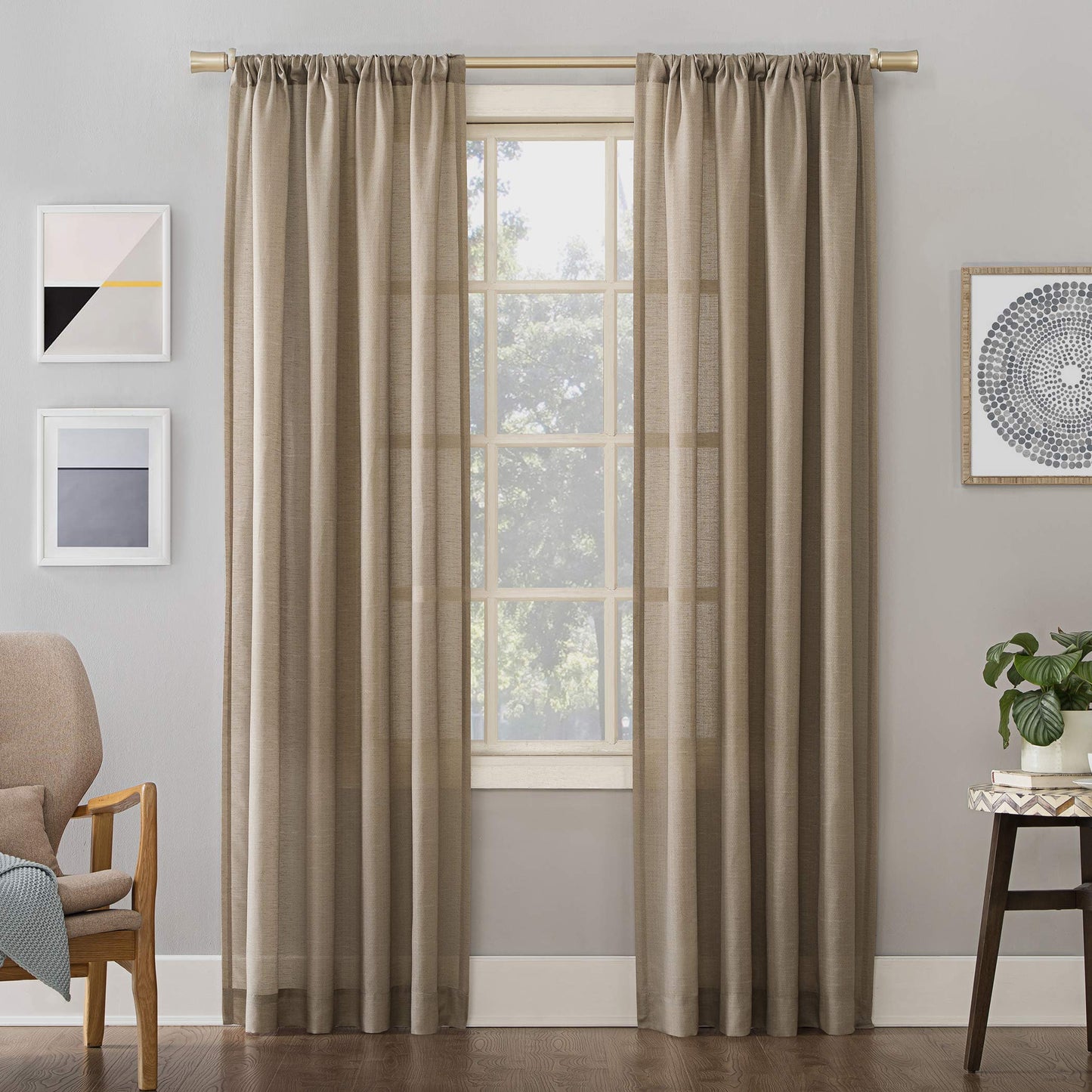 Semi-Sheer Rod Pocket Curtain Panel 54 X95 Taupe 1-Piece