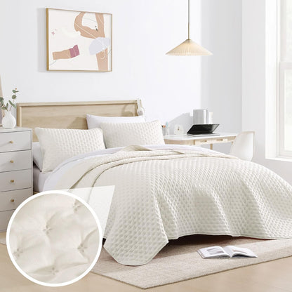 Ultrasonic Bubble Full/Queen 3PC Ultrasonic Microfiber Quatrefoil Quilt Set - Coconut Milk *Damaged Package*