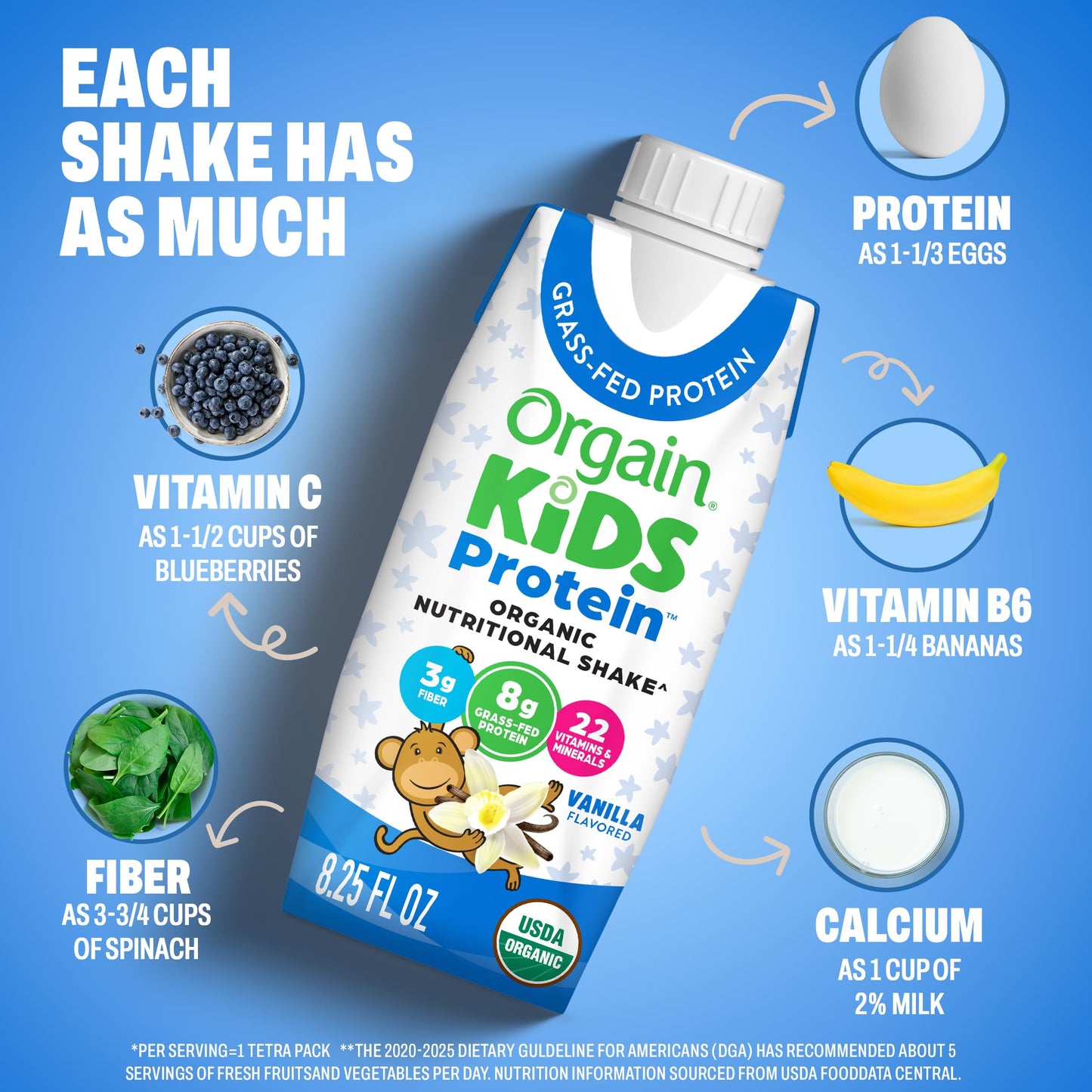 Orgain Kids Nutritional Protein Shakes Vanilla 8.25oz 12pk (Exp. 12/14/2026)