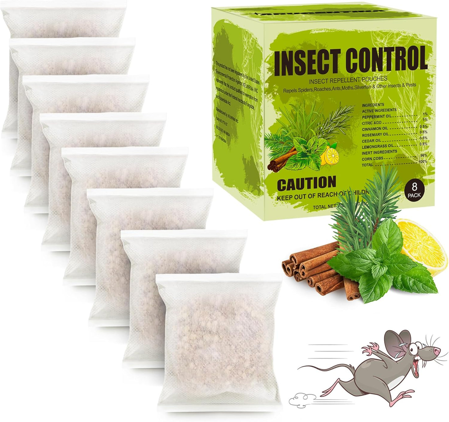 Rodent Repellent Pouches 8 Pcs Mice Repellent Indoor, Natural Peppermint Insect Deterrent Pouches