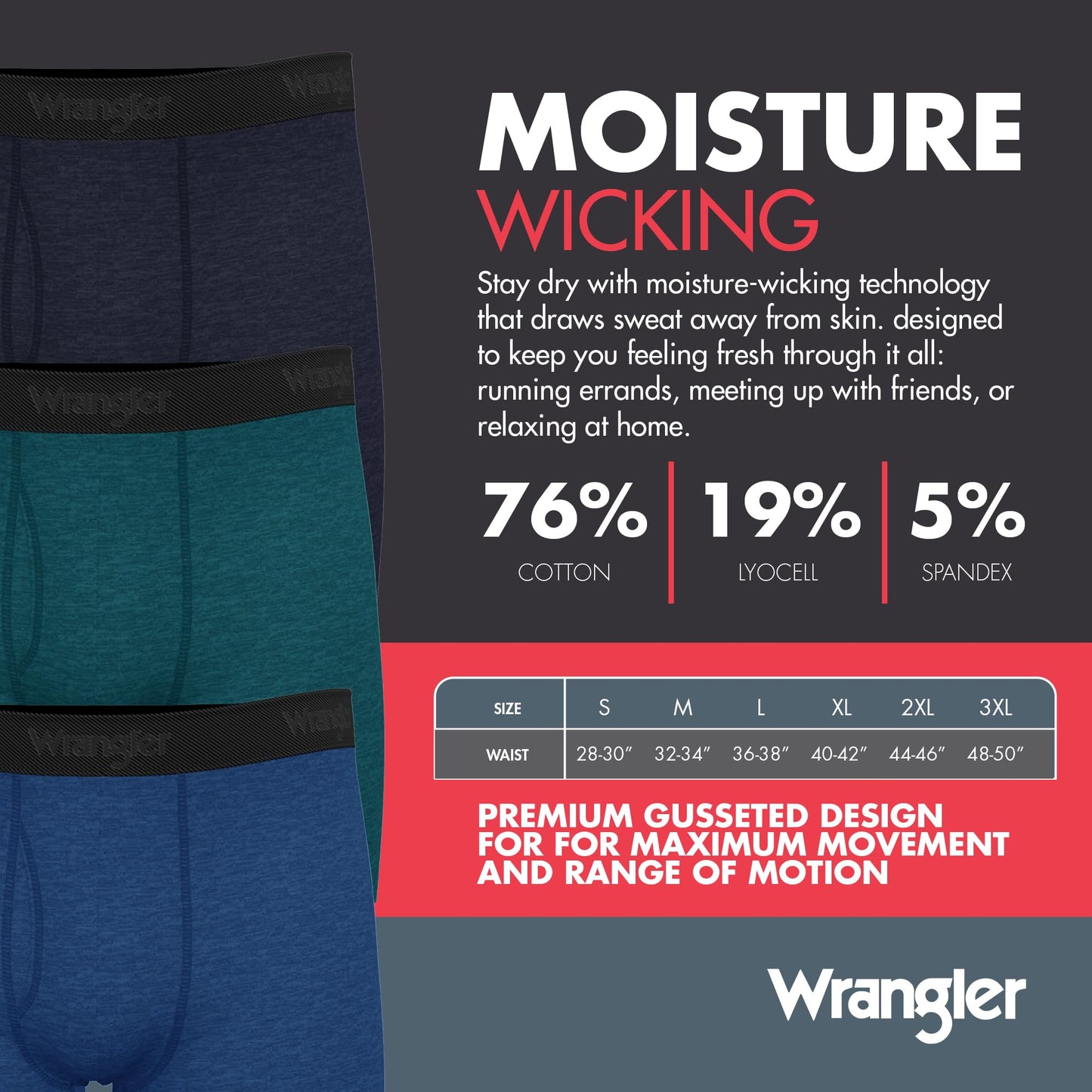 Wrangler Premium Boxer Briefs Underwear Large 6PK